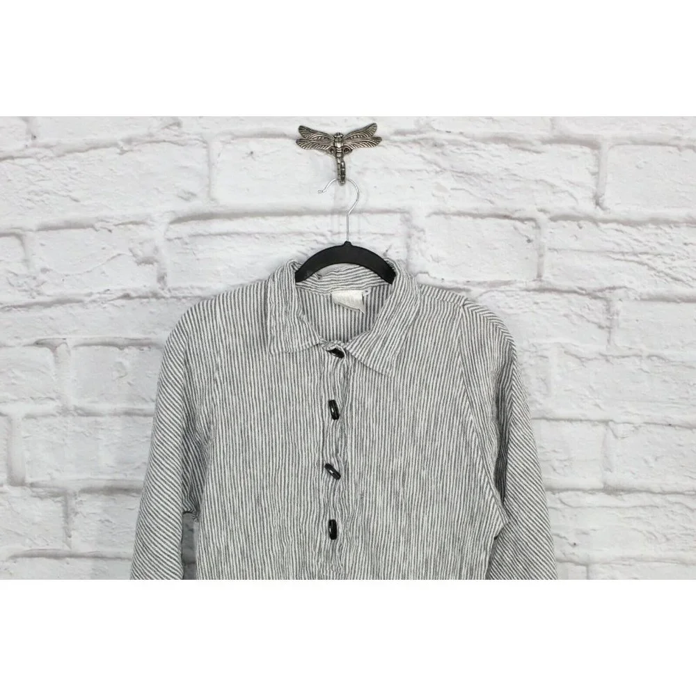 Vintage Mill Valley Black Pinstriped Linen Tops Size S - Picture 2 of 9